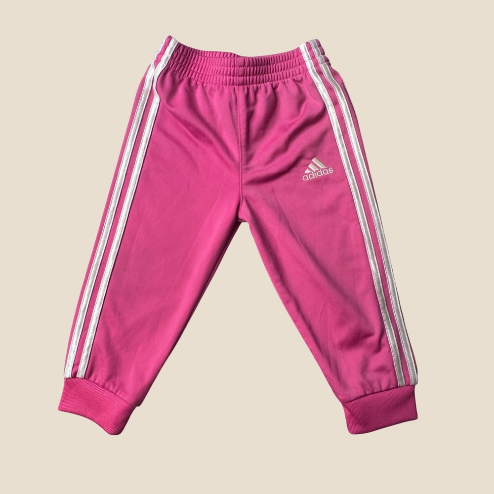 Adidas Track Pants Girls 12M AG0183 HCM061 Pink Three Stripe Jogger Kids Youth